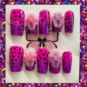 Pink and Purple Leopard Print Press-On Nails
